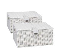 2 x Arpan Resin Woven Storage Hamper Basket Box with Lid & Lock (White - Medium)