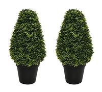 2 x Artificial Premium Quality Topiary Boxwood Cone Shaped Plants in Black Pots for Indoor Outdoor Decor, UV Stable (20in/70cm)