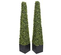 2 x Artificial Premium Quality Topiary Boxwood Pyramid Trees in Black Square Planter for Indoor Outdoor Decor, UV Stable (5ft/150cm)