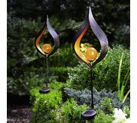 2 x Aura Flame Globe Stake Lights - Solar Powered Zen Style Outdoor Garden Metal LED Globe Light - Measures H91 x W16.8 x D7.2cm mysmartbuy Black One Size