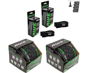 2 x AWE AWERide Folding Tyres 26 x 1.95 cm MTB and 2 x AWE Inner Tubes 26" x 1.75-2.125 Schrader Valve, Tyre/Tube set for MTB