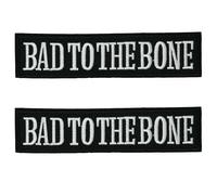 2 X Bad to The Bone Iron-On Patch - 13 x 3cm Black & White Biker Embroidered Banner Applique - Bold Attitude Patch for Jackets, Vests, Denim & DIY Clothing