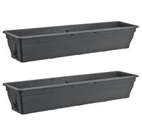 2 x Balcony Boxes, 100 cm, Flower Box with Water Reservoir, Anthracite, 25 L, Weatherproof Planter with Insert, Long Balcony Boxes for Garden and Balcony, Weather-Resistant, Anthracite/Grey