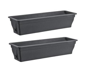 2 x Balcony Boxes, 80 cm, Flower Box with Water Reservoir, Anthracite, 18 L, Weatherproof Planter with Insert, Long Balcony Boxes for Garden and Balcony, Weatherproof, Anthracite/Grey