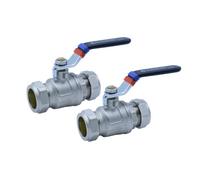 2 X Ball Valve 22mm Full Bore Black Lever Compression Bvl22B (Pack Of Two)