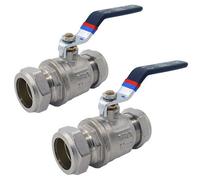 Ball Valve Full Bore Black Lever Compression, 15mm, 22mm and 28mm, Chrome Plated Brass (28mm, 2)