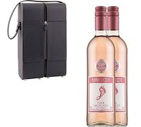 2 x Barefoot Pink Moscato Californian Rosé Wine in Faux Leather Carrier With Handcrafted Gifts2Drink Tag