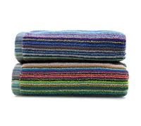 (2 x Bath Sheets) 100% Cotton Colourful Remnant Stripe 2pk Towels Absorbent and Quick Dry 350gsm Lightweight