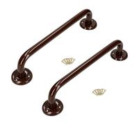 2 x Bathroom Grab Bar for Elderly, Disabled, Seniors - 300 mm Brown Safety Handrail with Fixings - Powder Coated Steel Anti-Slip Mobility Support Handle for Shower, Bath, Toilet, Stairs, Home, Care