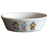 2 x Beach Hut Design Small Oval Pie Dish / Baking Dish