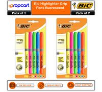 2 x BIC Highlighter Fluorescent or Pastel Marking Soft Grip Pen Assorted Colours