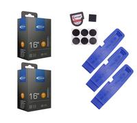 2 x bicycle tube Schwalbe 16 inch flash valve 47-305/62-305 + tire lever