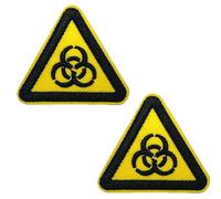 2 X Biohazard Warning Patch - Iron-On Embroidered Triangle Symbol for Clothing, Uniforms, Cosplay & Safety Decor (5cm)
