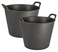 2 x Black 42 Litre Eco Friendly Large Round Flexi Tubs Versatile Multi Purpose Flexible Rubber Storage Containers Buckets (Made from 100% Recycled Plastic + Aluminium)