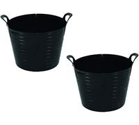 2 x BLACK 42 Litre Large Flexi Tub Garden Home Flexible Colour Storage Container Bucket Polyethylene Flex Tub - Made in U.K.