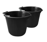 2 x - Black - Builders Bucket Plastic 3 Gallon 14 Litre 14L Strong Water Mixing Storage DIY