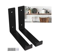 2 x Black Shelf Brackets 35 cm - Heavy Duty Industrial Floating Brackets, DIY Furniture Metal Wall Decoration, Bracket with Lip