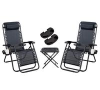 2 X Black Sun Lounger, Zero Gravity Chair With Cup Holder And Table, Garden Patio Foldable Reclining Chairs
