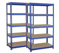 2 x Blue Racking Bay Unit 5 Tier Heavy Duty Steel Metal 150kg capacity Per Shelf Garage Shelves Storage Warehouse Shed Workshop Boltless Shelving 75cm x 150cm x 30cm