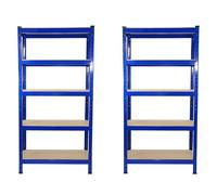 2 x Blue Racking Bay Unit 5 Tier Heavy Duty Steel Metal 150kg capacity Per Shelf Garage Shelves Storage Warehouse Shed Workshop Boltless Shelving 75cm x 150cm x 30cm
