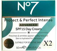 2 X BOOTS No7 PROTECT AND PERFECT INTENSE ADVANCED DAY CREAMSPF 15BN BOXED