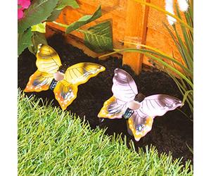2 x Butterfly Design Plant Waterer Stakes - Hand Painted Ceramic Self Watering System for Indoor or Outdoor Use - Automatic Water Feeders for Planters, Pots, Hanging Baskets, Each 8.5 x 11.5cm