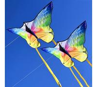 2 x Butterfly Kites, Children's Kite, Single Line Flight Kite for Children from 3 and Adults, 140 x 75 cm, Single Line Kite with 100 m Kite Line and 8 x 75 cm Long Colourful Tails