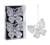 (2 x Butterfly - Silver) Christmas Tree Decorations Glitter Hanging