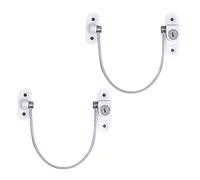 2 x Cable Restrictor Lock for UPVC Windows, Child Baby Safety Security Wire Catch, Window Restrictors with Screws Keys for Baby Child Children Safety, Windows Ventilation Lock for Home Public