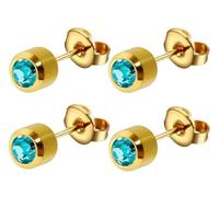2 x Caflon Official Blu Ear Piercing Earrings Studs Pair Gold Plated Regular Size Crystal Aquamarine - Bundled by GetInStyle Shop