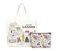 2 x Canvas Tote Bag for London Souvenirs,Reusable Shopping Bag London Print | British Gifts from UK with, for Travel Daily Use