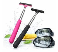 2 x Car Wing Mirror Wiper Telescopic 98cm Auto Squeegee Cleaner - Extendable Side Mirror Rain Drops Remover, Portable Stainless Steel Long Reach Window Glass Cleaning Tool, Black & Pink Set -