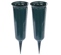 2 x Cemetery Vases - Weather Resistant Plastic Spiked Memorial Grave Vase for Fresh or Artificial Flowers - Each H25.5 x 7.5cm mysmartbuy Green One Size