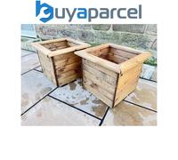 2 x Charles Taylor Wooden Large Square Trough Planter Flower Shrub Tree Pot