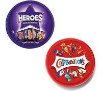 2 x Chocolate Tubs ASSORTED PACK 1 EACH Of Celebrations and Heroes Chocolate Tub Perfect for Gift Festivals, Parties, Family Sharing & Christmas Celebrations