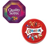 2 x Chocolate Tubs ASSORTED PACK 1 EACH Of Celebrations and Quality street Chocolate Tub - Mixed Chocolate Assortment, Individually Wrapped Sharing Chocolates for Christmas, Parties & Gifts