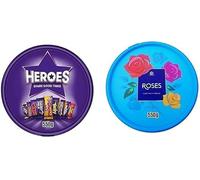 2 x Chocolate Tubs ASSORTED PACK 1 EACH Of Roses 475g, Heros 475g Sharing Tub Perfect For Christmas