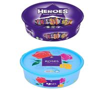 2 x Chocolate Tubs ASSORTED PACK 1 EACH Of Roses and Heroes Chocolate Tub - Assorted Mini Chocolates - Perfect For Gift for Festivals, Parties, Family Sharing & Christmas Celebrations