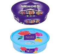 2 x Chocolate Tubs ASSORTED PACK 1 EACH Of Roses and Heroes Chocolate Tub - Assorted Mini Chocolates - Perfect For Gift for Festivals, Parties, Family Sharing & Christmas Celebrations