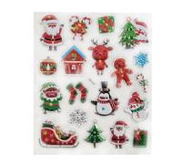 2 x Christmas 3D Sticker Decals - Puffy Xmas Gift Wrapping Stickers, Festive Parcel Tag Decoration for Cards, Presents Holiday Décor, Santa Snowman Tree