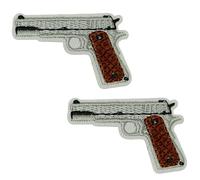 2 x Colt M1911 Pistol Gun Iron On Patch - 4.8 x 3.1cm Embroidered Handgun Badge for Jackets, Vests, Backpacks & Tactical Gear - Retro Sidearm Appliqué for Collectors & Custom Clothing