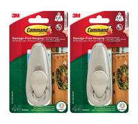 2 x Command Outdoor Large Brushed Nickel Metal Wall Hook Wreath Hook 2.2KG Max