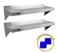 2 x KuKoo Commercial Stainless Steel Kitchen Wall Shelf Catering Corrosion Resistant & Free Microfiber Cloths 1250mm x 300mm