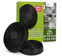 2 x Cooker Hood Carbon Filter Ø175 mm H34 mm 49037930 for Candy for Hoover | AS0015184 for Fagor CF110 for PKM 35973 for Sogedis - ONIX TECH