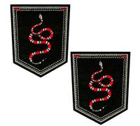 2 X Coral Snake Shield Patch - Red & White Serpent Embroidered Iron-On Badge for Jackets, Denim, Bags & Custom Clothing (9 x 7.6cm, Bold Black Shield Design)