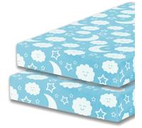 2 x Cot Bed Fitted Sheet 100% Cotton 200 Thread Count 12 Colours, Cot Bed 60 x 120 CM - blue moon