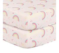 2 x Cot Bed Fitted Sheet 100% Cotton 200 Thread Count 12 Colours, Cot Bed 70 x 140 CM - Rainbow