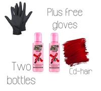 2 X Crazy Color Semi Permanent Hair Dye Vermillion Red - PLUS FREE GLOVES