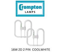 2 X Crompton 16W 2D 2 Pin Cool White Light Bulb Butterfly Compact Fluorescent