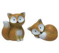 2 x Cute Forest Friends - Sitting & Lying Fox - Novelty Rustic Style Ceramic Ornament - 12 cm approx